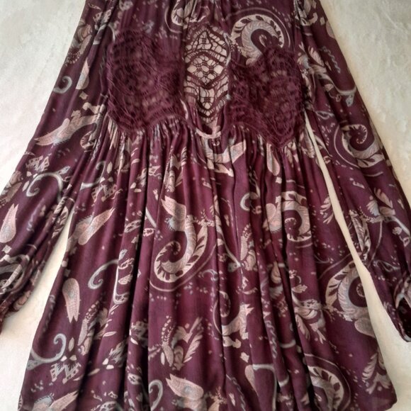 Free People Boho Hippie Lace Whimsigoth Paisley Sz XS Tunic Mini Dress Burgundy - Picture 8 of 12